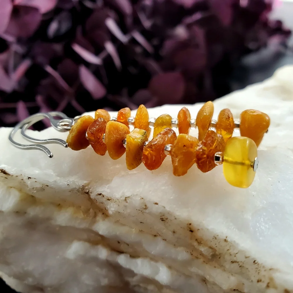 Genuine Nugget Amber Silver Earrings